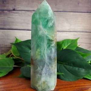 Large Green Fluorite Crystal Point Tower